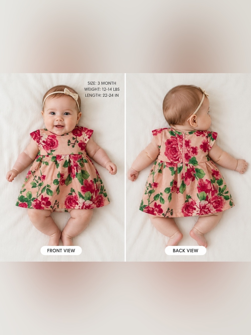 Ruby & Bloom Nordstrom Baby Dress Peach Pink Rose Floral Satin Cap Sleeve 3 Mo
